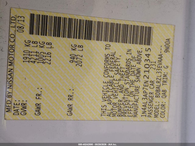1N4AL3AP7EN210345 Nissan Altima 2.5 S