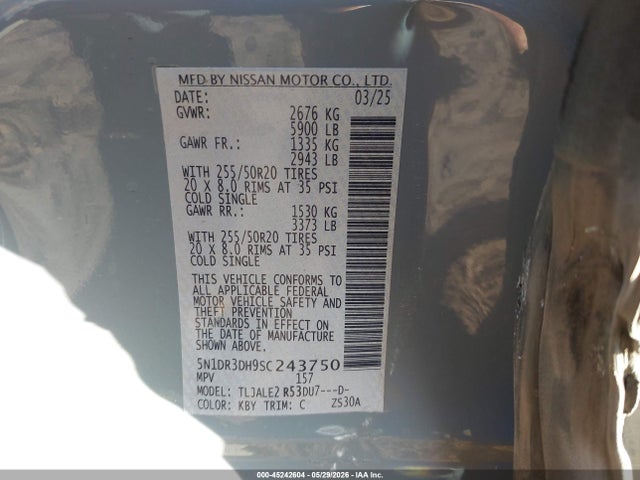 5N1DR3DH9SC243750 Nissan Pathfinder Platinum Fwd