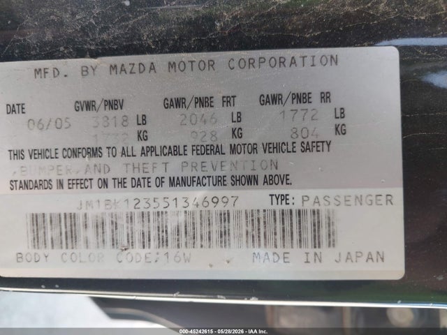 Продажа на аукционе авто 2005 Mazda Mazda3 S, vin: JM1BK123551346997, номер лота: 45242615