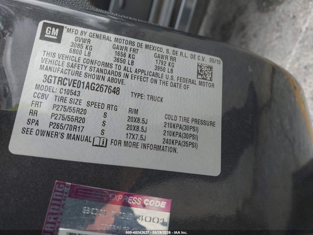 Aukcja sprzedaży 2010 Gmc Sierra 1500 Sle, vin: 3GTRCVE01AG267648, numer aukcji: 45242627