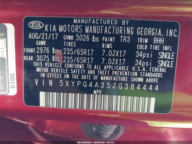 KIA Sorento 2.4l Lx 2018 5XYPG4A35JG384444 Image 9