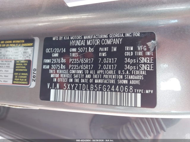 Aukcja sprzedaży 2015 Hyundai Santa Fe Sport 2.4l, vin: 5XYZTDLB5FG244068, numer aukcji: 45242654