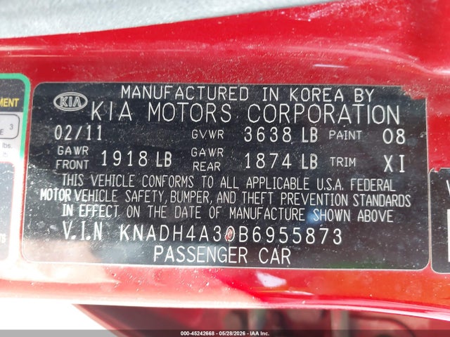 Продажа на аукционе авто 2011 Kia Rio Lx, vin: KNADH4A30B6955873, номер лота: 45242668