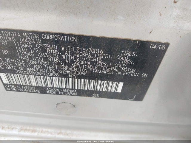 Aukcja sprzedaży 2008 Toyota Rav4, vin: JTMZD33V085100828, numer aukcji: 45242682