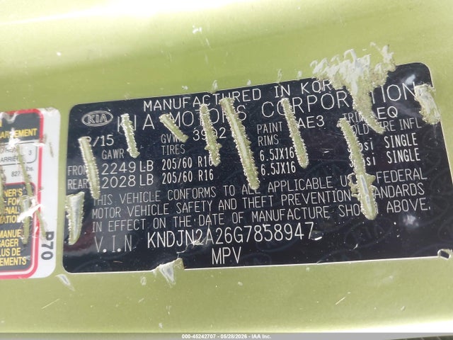 Aukcja sprzedaży 2016 Kia Soul, vin: KNDJN2A26G7858947, numer aukcji: 45242707