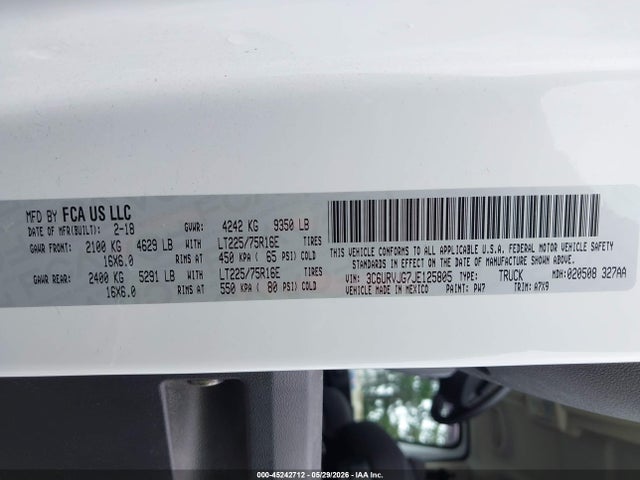 3C6URVJG7JE125805 RAM Promaster 3500 Cargo Van High Roof 159 Wb Ext