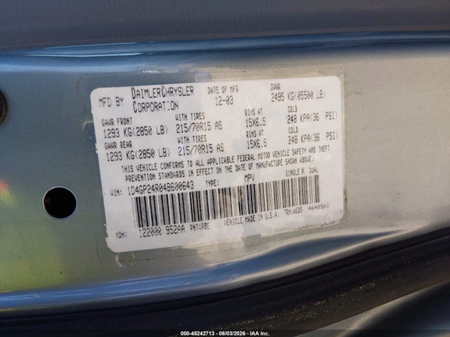 Aukcja sprzedaży 2004 Dodge Grand Caravan Se, vin: 1D4GP24R04B600643, numer aukcji: 45242713