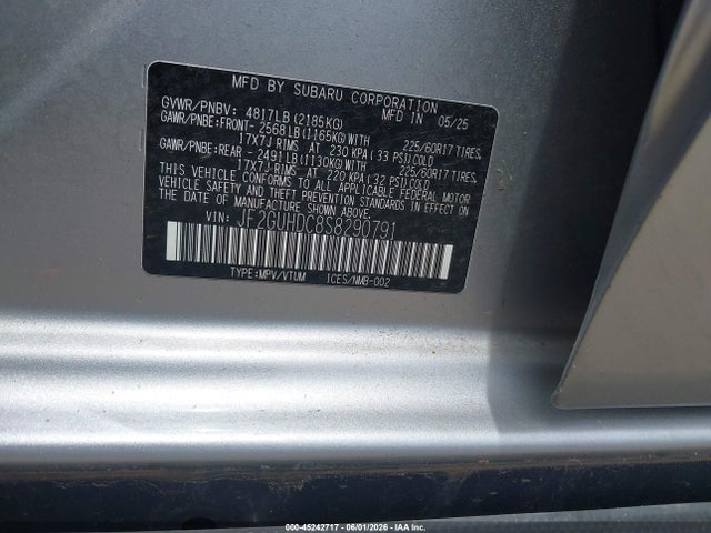 2025 Subaru Crosstrek Premium მანქანა იყიდება აუქციონზე, vin: JF2GUHDC8S8290791, აუქციონის ნომერი: 45242717