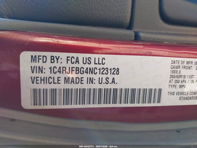 1C4RJFBG4NC123128 Jeep Grand Cherokee Wk Limited 4x4