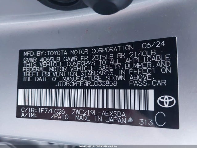 JTDBCMFE4RJ033858 Toyota Corolla Hybrid Se