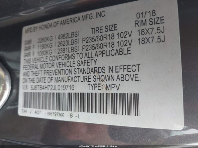Aukcja sprzedaży 2018 Acura Rdx Advance Package, vin: 5J8TB4H72JL019716, numer aukcji: 45242735