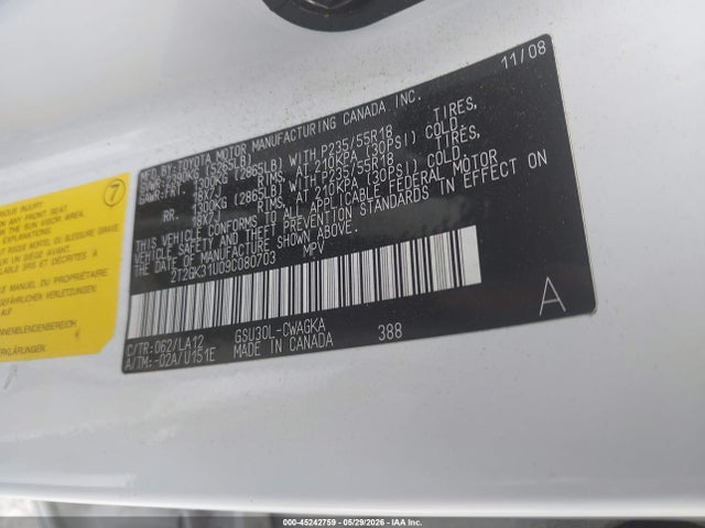 2009 Lexus Rx 350 მანქანა იყიდება აუქციონზე, vin: 2T2GK31U09C080703, აუქციონის ნომერი: 45242759