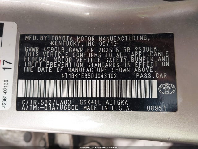 2013 Toyota Avalon Limited/xle/xle Premium/xle Touring მანქანა იყიდება აუქციონზე, vin: 4T1BK1EB5DU043102, აუქციონის ნომერი: 45242768