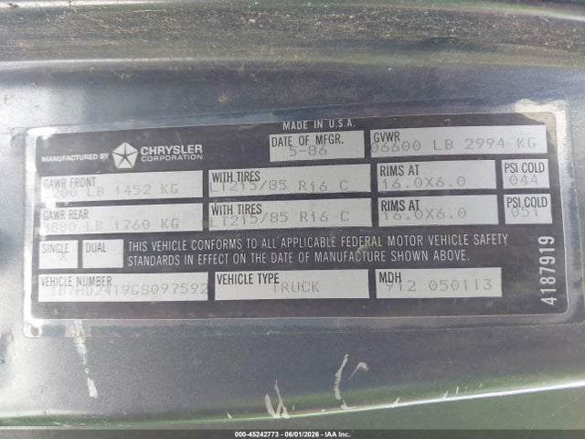 Продаж на аукціоні авто 1986 Dodge D-series D200/d250, vin: 1B7HD24T9GS097592, номер лоту: 45242773