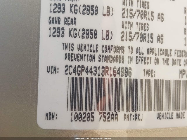 Продаж на аукціоні авто 2003 Chrysler Town & Country Lx, vin: 2C4GP44313R164986, номер лоту: 45242781