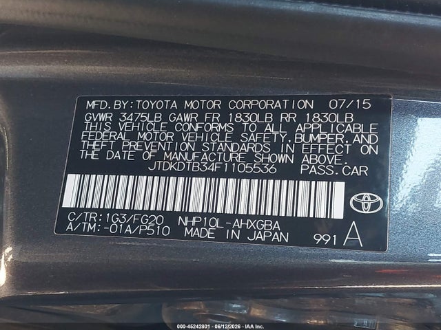 Toyota Prius C Three 2015 JTDKDTB34F1105536 Image 9
