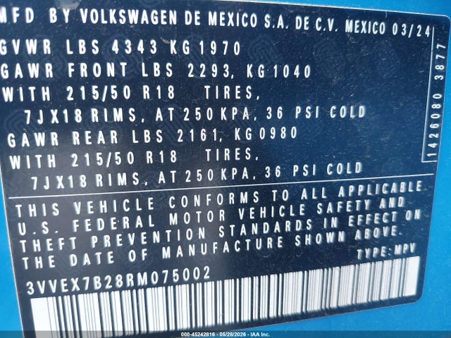3VVEX7B28RM075002 Volkswagen Taos 1.5t Se