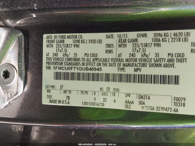 Продаж на аукціоні авто 2016 Ford Escape S, vin: 1FMCU0F71GUB46945, номер лоту: 45242841