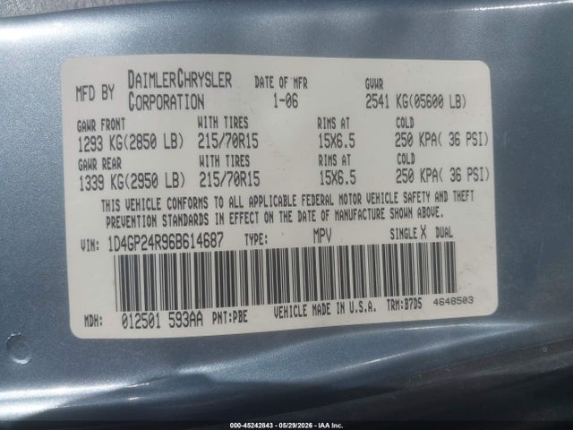 Продажа на аукционе авто 2006 Dodge Grand Caravan Se, vin: 1D4GP24R96B614687, номер лота: 45242843