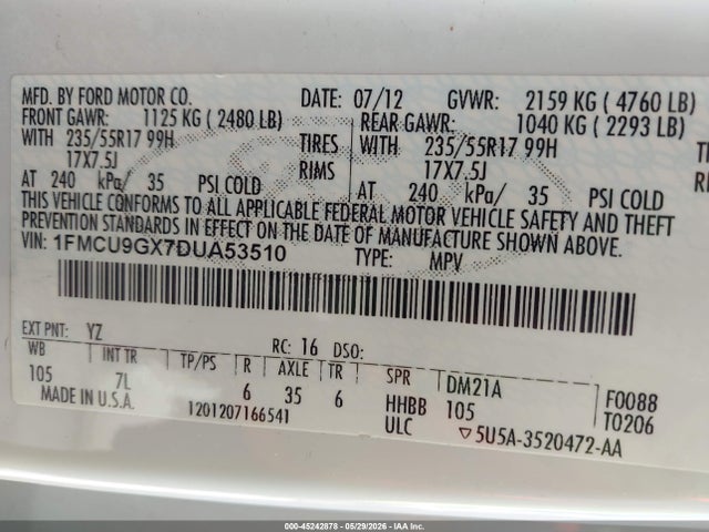 Продаж на аукціоні авто 2013 Ford Escape Se, vin: 1FMCU9GX7DUA53510, номер лоту: 45242878