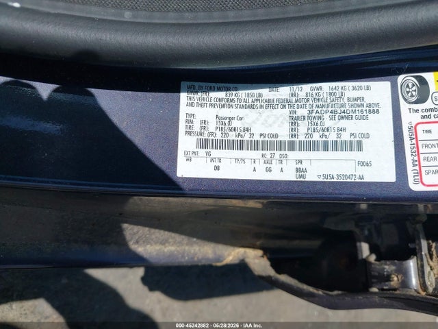 45242882 :رقم المزاد ، 3FADP4BJ4DM161888 vin ، 2013 Ford Fiesta Se مزاد بيع