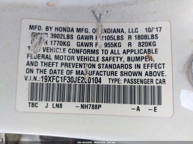 Honda Civic Ex-t 2018 19XFC1F30JE200104 Image 18