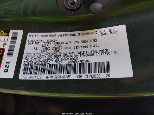 Aukcja sprzedaży 2021 Toyota Tacoma Trd Off-road, vin: 3TYCZ5ANXMT030852, numer aukcji: 45242935