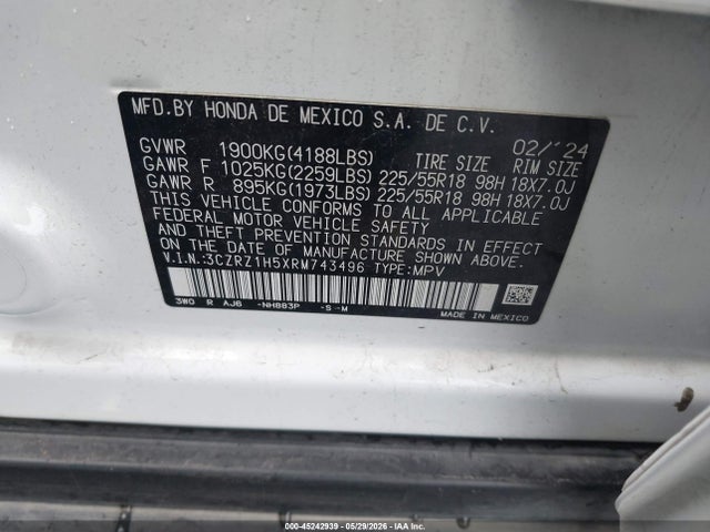 3CZRZ1H5XRM743496 Honda Hr-v 2wd Sport/2wd Sport W/o Bsi