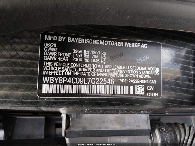 Продажа на аукционе авто 2020 Bmw I3 120ah W/range Extender, vin: WBY8P4C09L7G22546, номер лота: 45242944