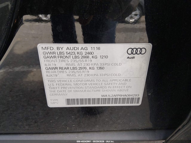 Auction sale of the 2017 Audi Q5 2.0t Premium, vin: WA1L2AFP6HA084293, lot number: 45242961