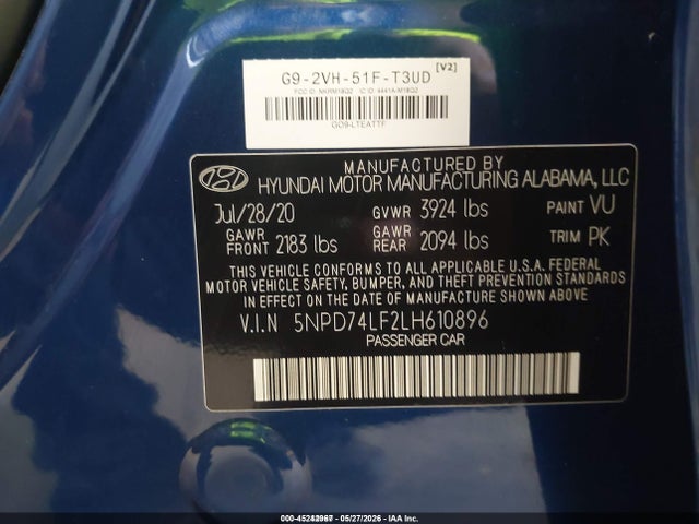 Aukcja sprzedaży 2020 Hyundai Elantra Se, vin: 5NPD74LF2LH610896, numer aukcji: 45242967
