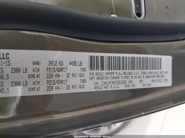 2015 Jeep Patriot High Altitude Edition მანქანა იყიდება აუქციონზე, vin: 1C4NJPFAXFD263268, აუქციონის ნომერი: 45242978
