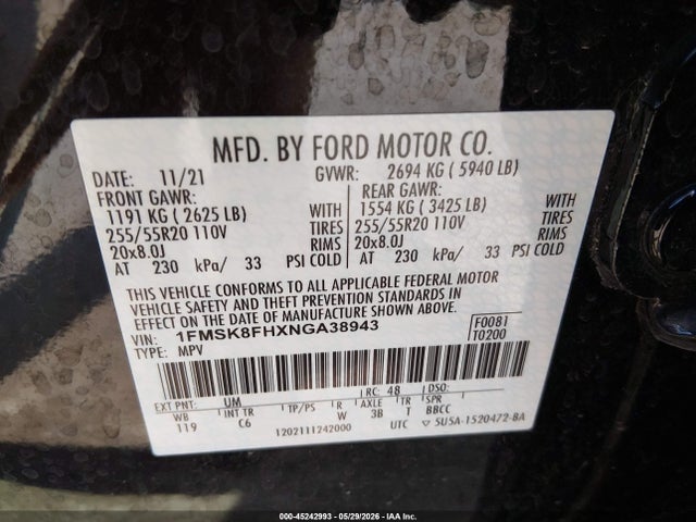 Ford Explorer Limited 2022 1FMSK8FHXNGA38943 Image 9