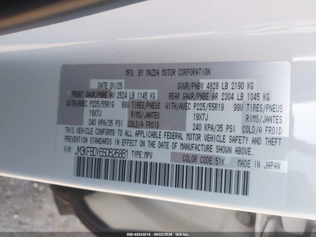 45243016 :رقم المزاد ، JM3KFBDY6S0626861 vin ، 2025 Mazda Cx-5 2.5 Turbo Premium مزاد بيع