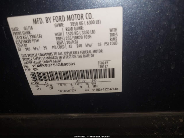 Ford EXPLORER SPORT 2018 1FM5K8GT5JGB90591 Image 9