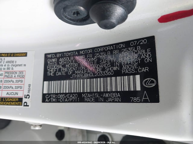 Lexus UX 250H 2020 JTHX9JBH0L2033360 Image 9