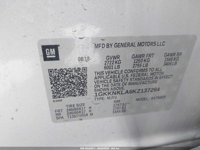 1GKKNKLA6KZ137294 GMC Acadia Sle-1