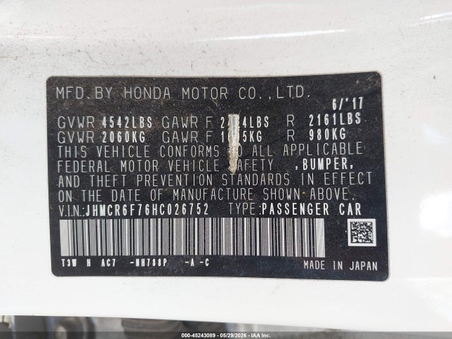 JHMCR6F76HC026752 Honda Accord Hybrid Touring