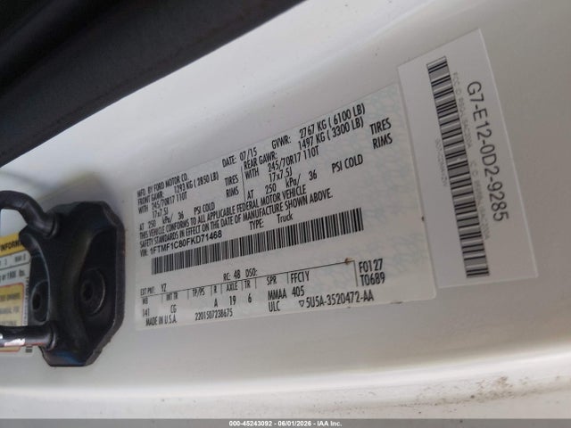 Aukcja sprzedaży 2015 Ford F-150 Xl, vin: 1FTMF1C80FKD71468, numer aukcji: 45243092