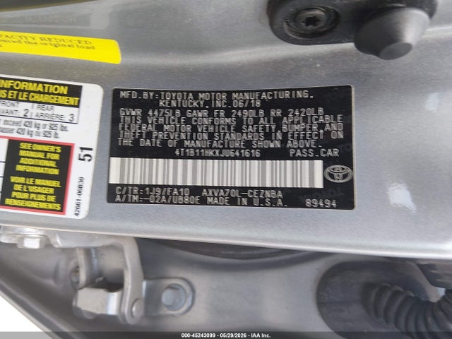 Toyota CAMRY LE 2018 4T1B11HKXJU641616 Image 9