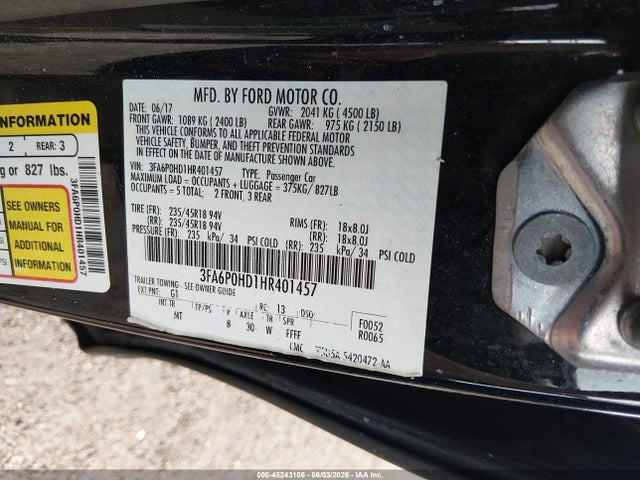 3FA6P0HD1HR401457 Ford FUSION SE