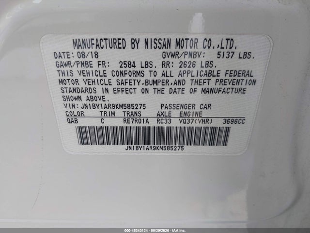 Aukcja sprzedaży 2019 Infiniti Q70 3.7x Luxe, vin: JN1BY1AR9KM585275, numer aukcji: 45243124