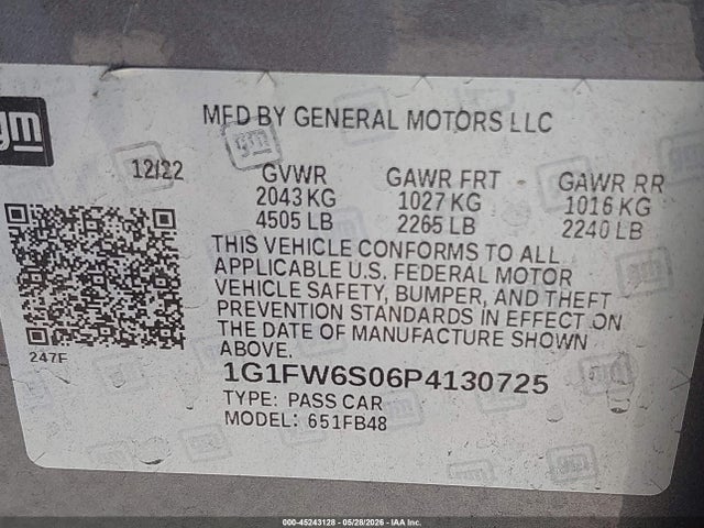 1G1FW6S06P4130725 Chevrolet Bolt Ev Fwd 1lt