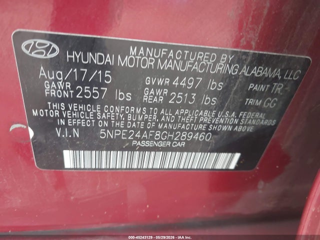 Aukcja sprzedaży 2016 Hyundai Sonata Se, vin: 5NPE24AF8GH289460, numer aukcji: 45243129