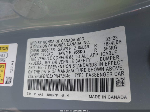 2HGFE1E5XPH472946 Honda CIVIC SI SEDAN