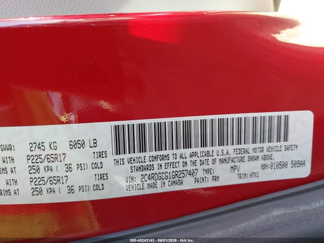 Продажа на аукционе авто 2016 Dodge Grand Caravan Sxt, vin: 2C4RDGCG1GR257407, номер лота: 45243143