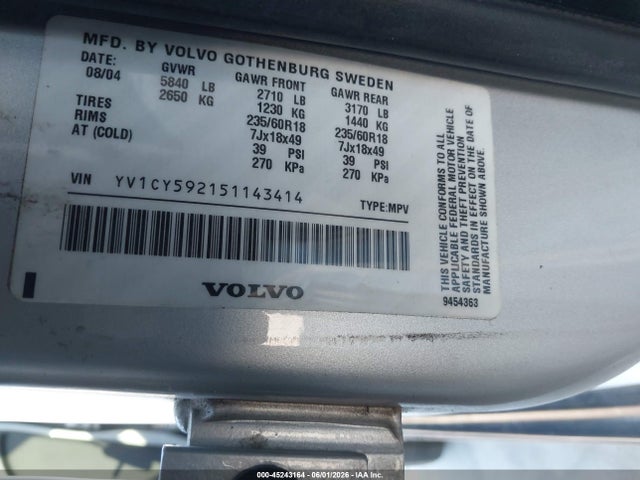 Продаж на аукціоні авто 2005 Volvo Xc90 2.5t, vin: YV1CY592151143414, номер лоту: 45243164