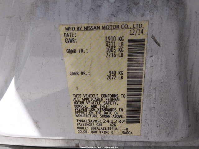Nissan Altima 2.5 Sv 2015 1N4AL3APXFC241232 Image 9