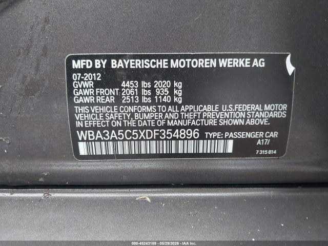 Aukcja sprzedaży 2013 Bmw 328i, vin: WBA3A5C5XDF354896, numer aukcji: 45243189