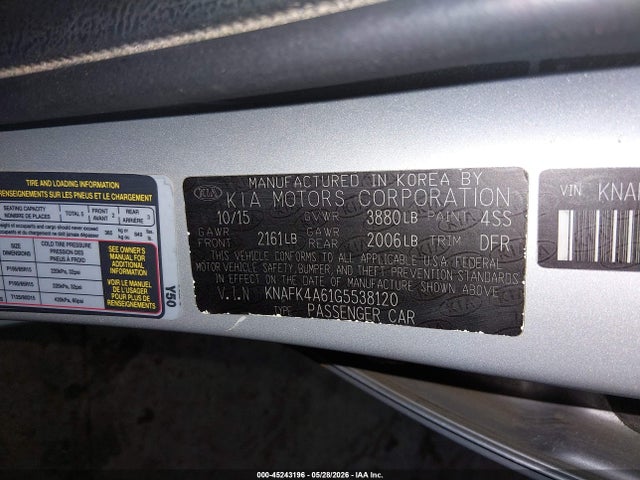Aukcja sprzedaży 2016 Kia Forte Lx, vin: KNAFK4A61G5538120, numer aukcji: 45243196